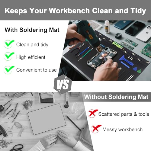 Image of 23.7'' x 13.8'' Extra Large Silicone Soldering Mat with Wrist Strap 932F Heat Resistant Solder Mat Premium Silicone Repair Mat Work Mat for Electronic, Cellphone, Laptop Repair (Black)