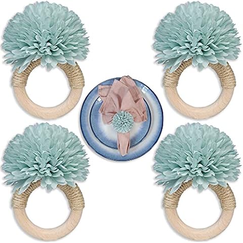 ETIUC Napkin Rings Set of 4 Wooden Napkin Rings Farmhouse Napkin Rings Flower Burlap Napkin Holders Rings Valentine Napkin Rings Cloth Napkin Rings for Wedding Dinner Birthday Party Table Decor Cover
