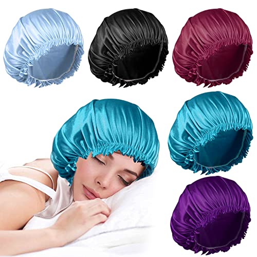 5pcs Satin Bonnet Silky Sleep Cap Night Caps for Black Women’s Natural Long, Curly Hair and Braids 5pcs Satin Bonnet Silky Sleep Cap Night Caps for Black Women’s Natural Long, Curly Hair and Braids