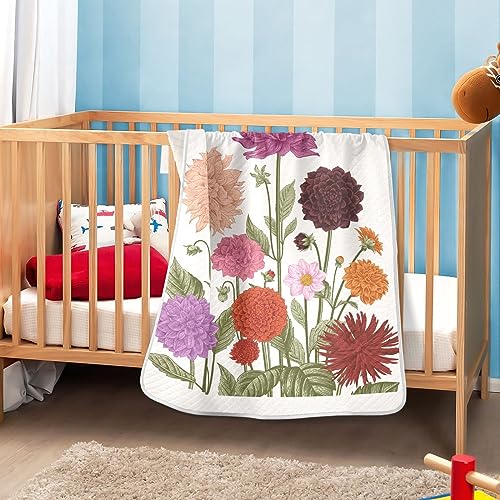 Image of Swaddle Blanket for Vintage Floral Dahlia Baby Receiving Blanket Muslin Baby Swaddles Soft Cotton Breathable Nursery Blankets for Unisex Boys and Girls 30x40 Inch