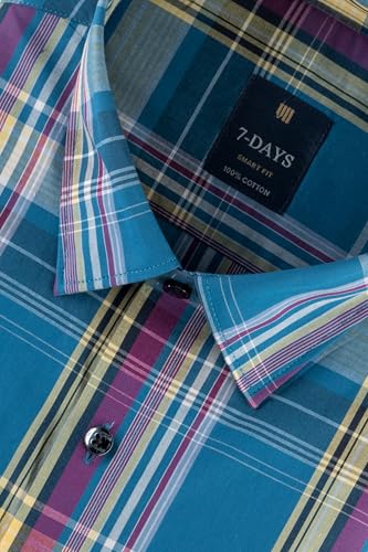 Image of 7-DAYS Men's Premium Check Shirt - 100% Cotton, Tailored Fit (Between Slim & Regular), Full Sleeve, with Pocket - Smart Office & Casual Look