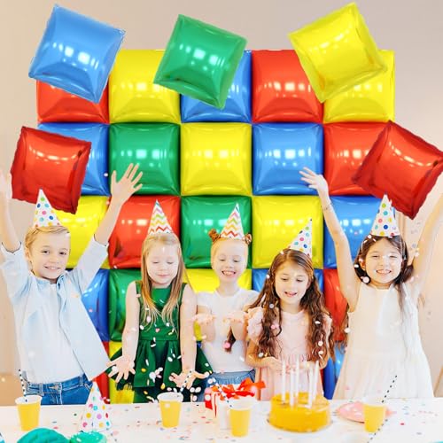Image of Red Yellow Blue and Green Double Sided Square Foil Balloons Wall,19 Inches Pink Metallic Foil Balloons Tunnel Arch Kit for Girls Bachelorette,Wedding,Anniversary,Birthday Party Background Decoration