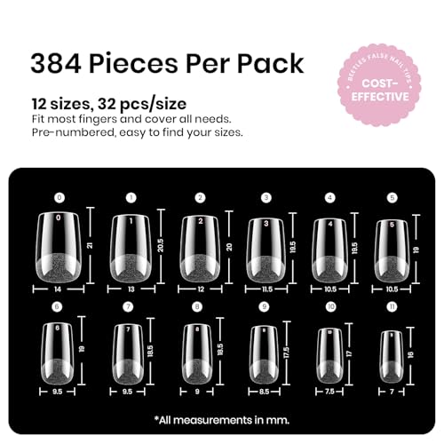 Image of Beetles Gel Nail Tips Etch-X- Square Short, 384pcs 12 Sizes Pre-Etched | Half Matte Full Cover Soft Gel Nail Tips, Press on False Nail Extension Acrylic Fake Nails, Easy DIY Salon Art