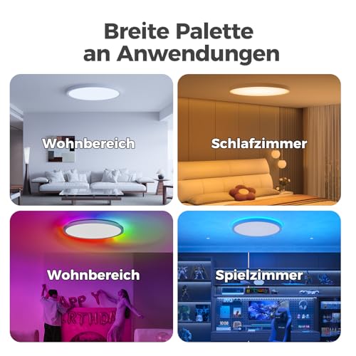 Lampe de Plafond LED Dimmable Connectée Plafonnier Rond Plat RGB avec Télécommande - 3