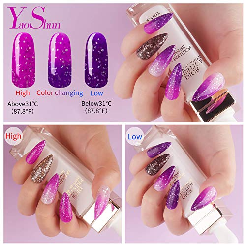 YaoShun Temperature Color Changing Gel - Soak Off Nail Gel Sparkle Series 6pcs Gel Nail Polish Set 10ml Nail Art Gift Set, UV LED Gel Polish Manicure Mixed Colors #005 - Thumbnail 5