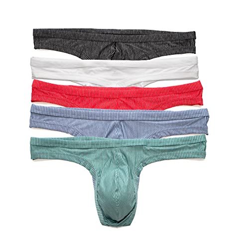 Men's Striped Low Rise Thong Underwear Stretch Thong T-Back Sexy Underwear