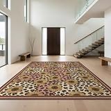 Design&I 4'x6' Washable Area Rug Mixed Animal Print Floral Motif Border Design Floor Covering Flatweave & Snag-Free Daily Traffic Ready Throw for Dorm Room, Small Living Room, Apartment