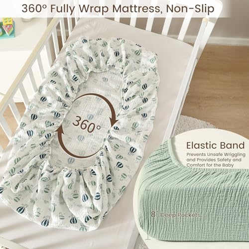 Image of david's kids Muslin Crib Sheets for Boys Girls, 2 Pack 100% Cotton Soft Breathable Fitted Baby Neutral Sheet Set, Standard 52 inchx28 inch Crib and Toddler Mattress, Animals