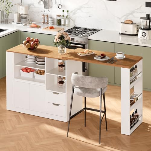 RoyalCraft 75.8'' Kitchen Island with Extendable Table,...