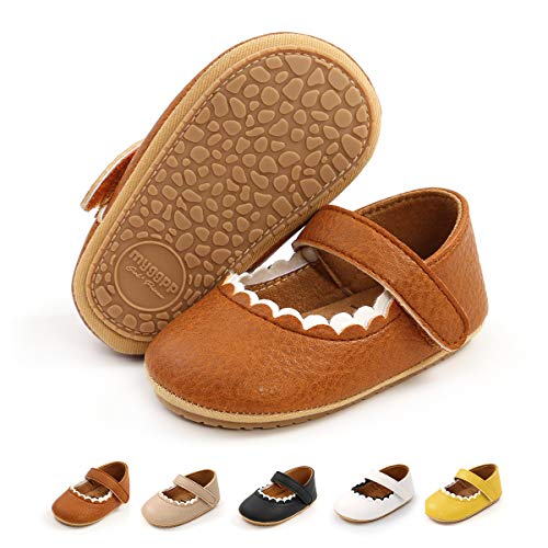 Image of BEBARFER Infant Baby Girls Mary Jane Flats Anti-Slip Rubber Sole Toddler First Walkers Princess Dress Shoes Crib Shoes