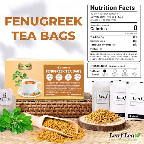 Image of LeafLea Fenugreek Tea Bags, Pure Fenugreek Seed Herbal Infusion, 40 Count
