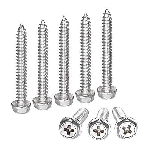 sourcing map Phillips Hex Washer Self Tapping Screws, M5 x 40mm 304 Stainless Steel Hex Flange Sheet Metal Screw 25pcs