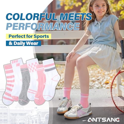 Image of ANTSANG Kids Boys Girls Athletic Cotton Socks,6 Pairs Youth Teen Crew Socks