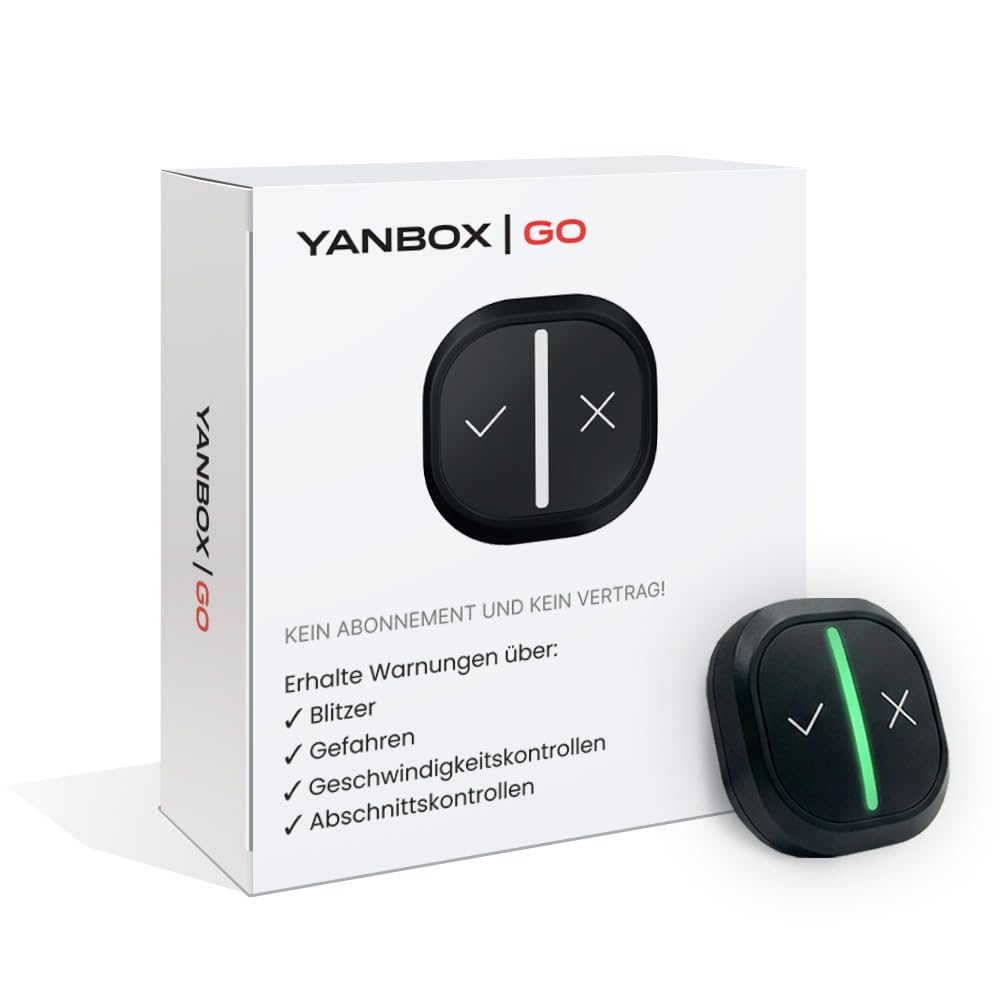 YANBOX GO Smarter CO Driver fürs Auto, Echtzeit Warnungen vor Blitzern, Abschnittskontrollen,Gefahren und Unfälle, LED Lichtanzeige, wiederaufladbar, europaweit, App erforderlich, Android, iOS