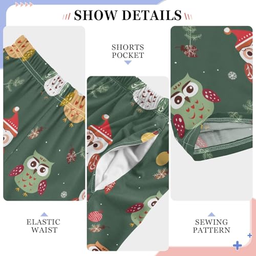 Xmas Owl Holly Leaves Boys Long Pants Soft Trousers Elastic Waist Kids Lounge Bottoms with Pockets S-XL4