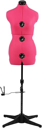 MNOXBCCO Maniquí Ajustable Rosa para Vestidos de Costura Femenino Talla 6-14, Cuerpo de Modelo Pinchable con 13 Diales y Guía de Dobladillo de 360