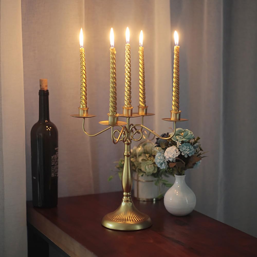 Youyouulu Gold Vintage White 3 Arm Candelabra, 3-Candle Metal Candelabra Candlestick Holders For Taper Candles, Candle Stands For Home Decor, Wedding, Parties, Dining Table Centerpiece (, 5 Arm Candelabras)
