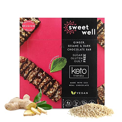 Ginger, Sesame, And Dark Chocolate Low Carb Keto Snack, Gluten-Free Snack Bars With Plant Based Stevia Sweetener, Sugar-Free Keto Chocolate Treat, Pack Of 10 - Sweetwell #TOP7