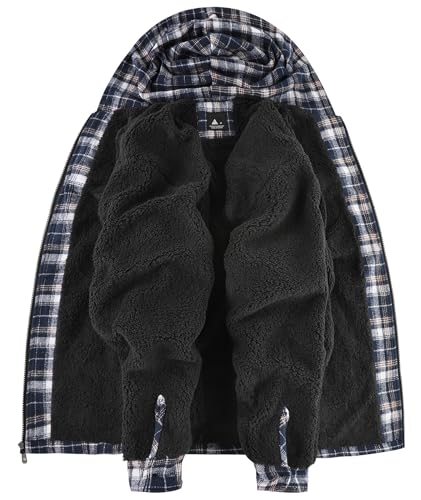 Image of V VALANCH Men's Flannel Shirt Jacket with Hood Fleece Lined Plaid Jacket Zip Up Winter Warm Coat