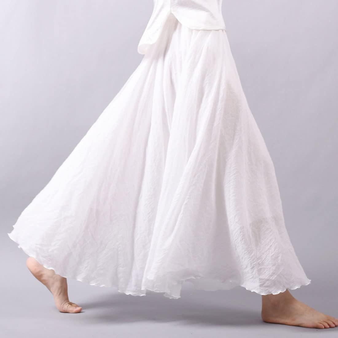 ASHER FASHION Women's Bohemian Style Elastic Waist Band Cotton Linen Long Maxi Skirt Dress - Image 2