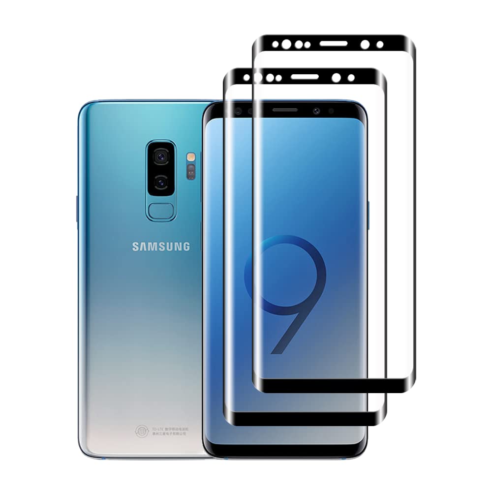 2 Piece Tempered Glass Screen Protector for Samsung Galaxy S9 Plus, 3D Full Coverage Screen Protector, Bubble-Free, Anti-Scratch, HD Screen Protector Film