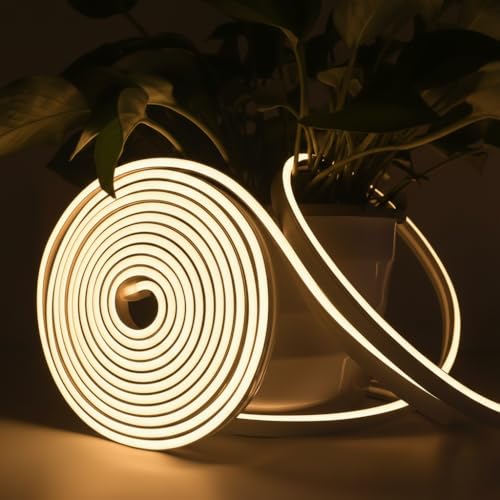 Image of 16.4 Feet LED Neon Strip Lights with 12V Adapter, Waterproof IP65, Silicone Flexible Rope Light for Home Wall Decor | Neon Lights | 5 Meter | Neon Rope Light | (Warm White)
