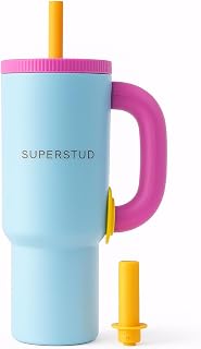 Tumbler with Straw and Straw Cap with Handle & Lid New Generation Design Insulated Stainless Steel Tumbler Advance Leakproof Water Bottle (Blue&Pink)