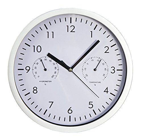 McPower Design Wanduhr modern Silber | mit Thermometer und Hygrometer | weißes Ziffernblatt, Temperaturanzeige und Luftfeuchtigkeit, Ø 25cm als Küchenuhr Bürouhr Wohnzimmer