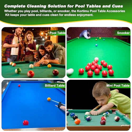 Billiard Pool Table Accessories Kit: 10 Piece Set with 2 Pool Table Brushes,2 Ferrule Polish Cloths,2 Cue Polish and Cleaning Cloths,Lint Roller,Dustpan and Broom,15 Marker Dots,15 Felt Repair Patches - Image 4