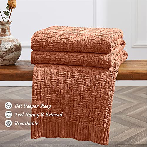 Image of TREELY 100% Cotton Knitted Throw Blanket 60 x 80 Inches, Caramel