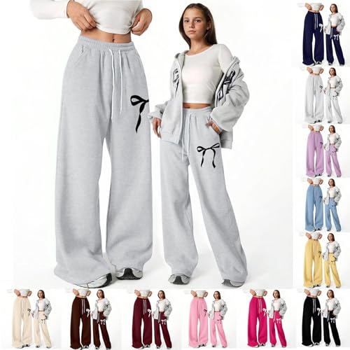 Girls Sweatpants Bowknot Straight Leg Drawstring Baggy Jogger Pants Y2k Casual Open Bottom Athletic Trousers W/Pocket 4-16T3