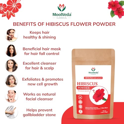 Image of Pure & Organic Hibiscus Flower Powder | Face Packs, Hair Care & Hair Growth | Pack of 3 | 100 g Each