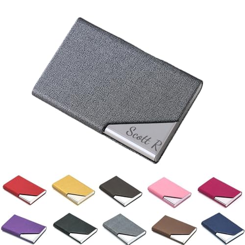 Business Card Holder Case Personalized Name Engraving Text Sentence PU Leather Stainsteel Steel Credit Card ID Box Slim Wallet with Magnetic Closure For Men Women,11 Colors