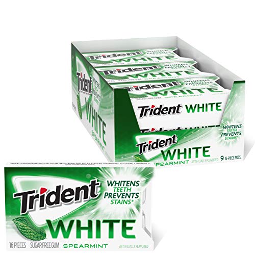 Trident White Spearmint Sugar Free Gum, 9 Pack of 16 Pieces