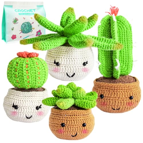 Beginner Crochet Kit for Adults Crochet Kits for Beginners 4PCS Potted Plant Crochet Kit, Crochet Gifts