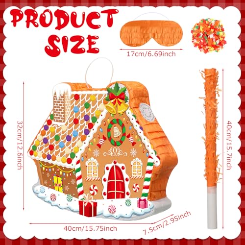 Harrycle EU-HARRYCLE-07955 Christmas Gingerbread House Piñata 16 Inch Christmas Mexican Piñata With Stick Blindfold And Confetti Pack Christmas Piñata Bundle For Xmas Birthday Holiday Piñata Game Favors Photo Prop Decoration thumb #4