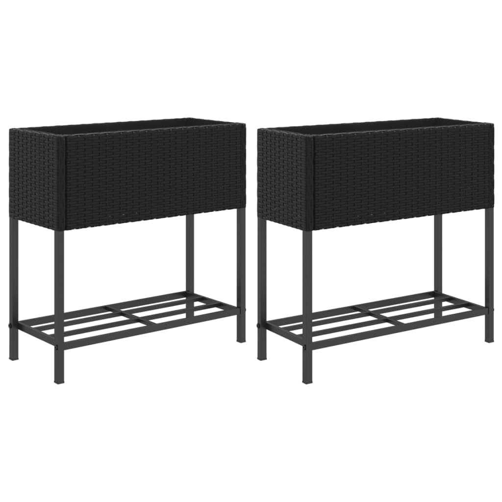 Jardinière surélevée noire lot de 2 avec étagère et sac en feutre