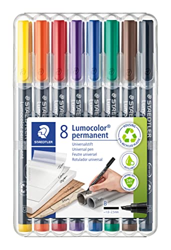 Staedtler Lumocolor 314 WP8. Rotuladores de tinta permanente de colores variados. Blíster con 8 unidades.