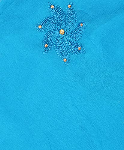 Image of YOUTHQUAKE Flower Embroidered Diamond Work Chiffon Dupatta for Womens & Girls With 4 Side Lace