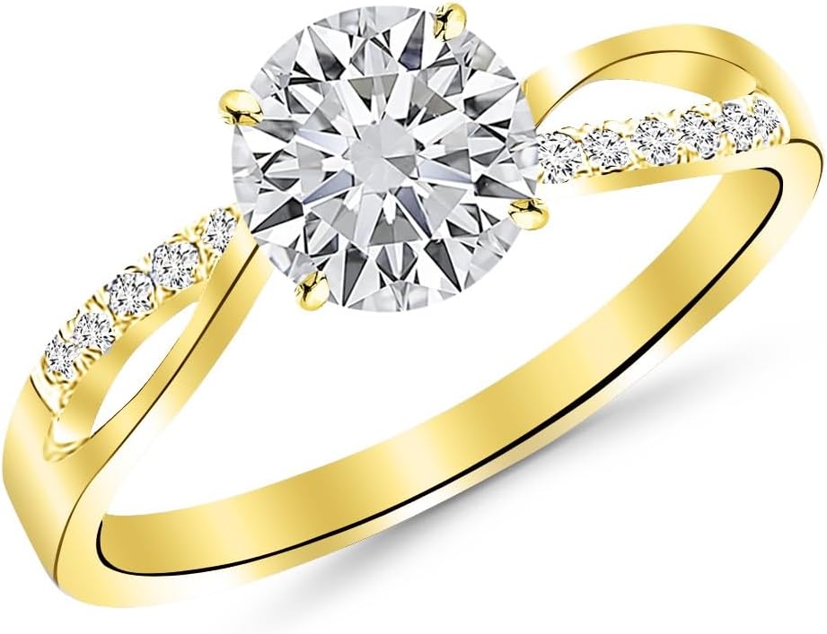 2.08 Carat Elegant Twisting Split Shank Diamond Engagement Ring 14K White Gold with a 2 Carat Round Cut Moissanite (Heirloom Quality)