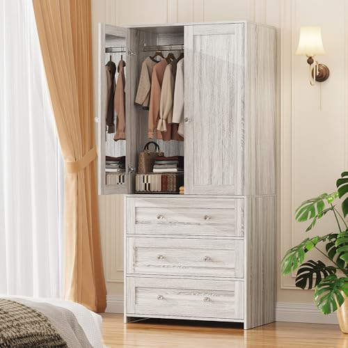 Armoire Wardrobe Closet with Mirror and Drawers