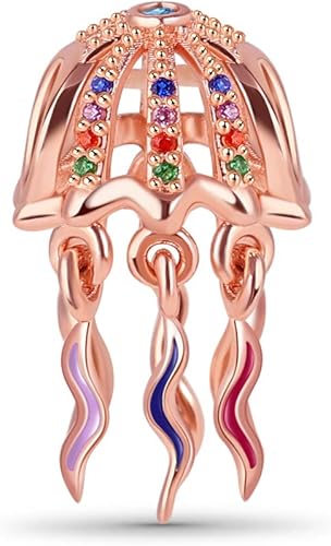 GNOCE Abalorio de medusa de plata de ley chapado en oro rosa de 18 quilates con circonita cúbica para pulseracollar para mujer, Plata, Circonita