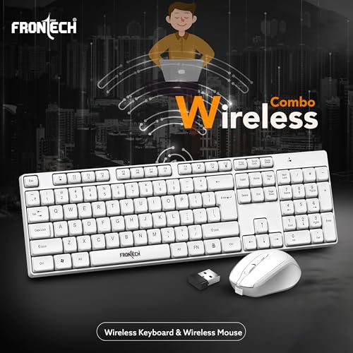 Image of Frontech 2.4Ghz Wireless Rechargeable Keyboard and Mouse|104 Keys|1600 DPI|KB-0031| Combo Set (White)