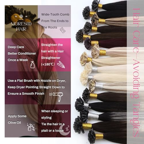 Image of Moresoo U Tip Hair Extensions, Ash Brown Dirty Blonde Ombre, 18 Inch | 50g 50 strands, keratin bonded tips for stylist application, buildable length and volume for parties and events