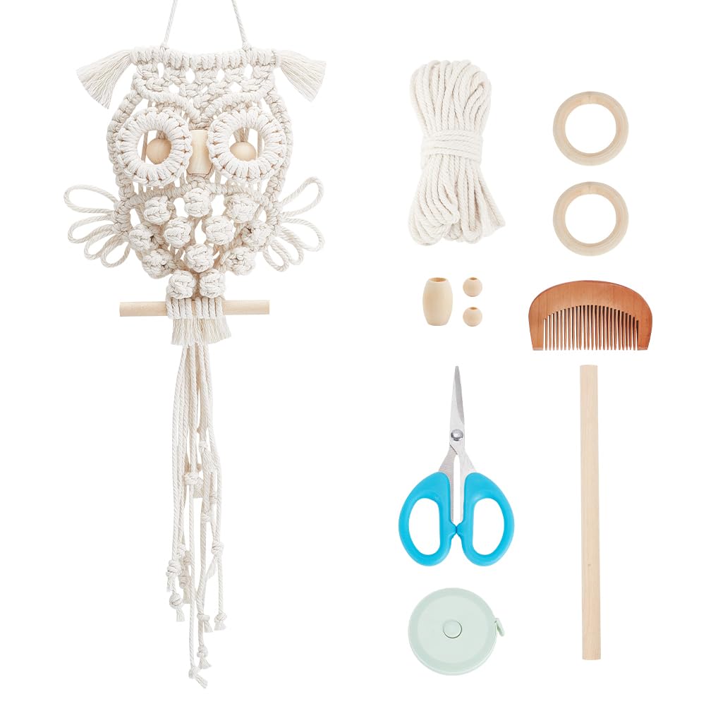 Kit Macramé Hibou DIY - Décoration Murale Bohème - Cordon Coton Gris, Instructions Incluses - Pour Débutants