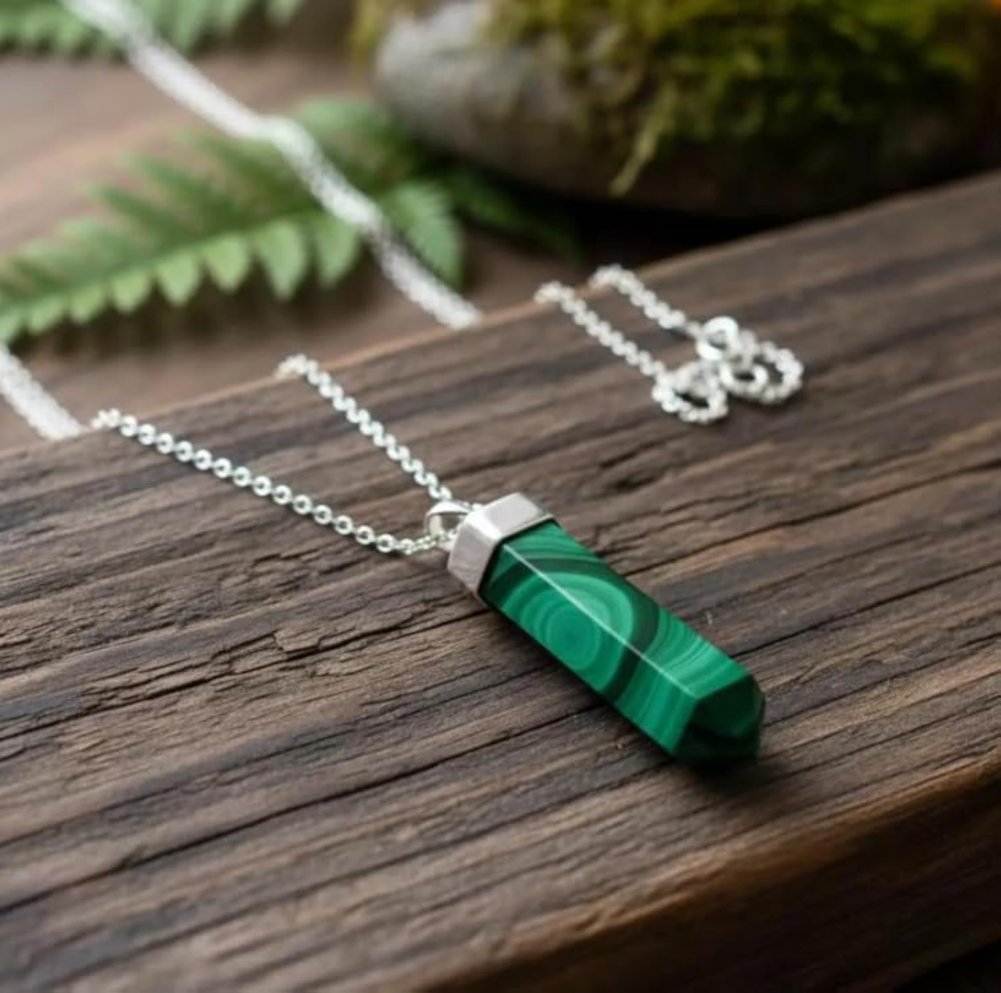 Malachite Pencil Pendants Polished Green Crystal Stones