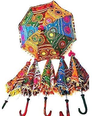 RD Decor Sun Protection Rajasthani Umbrella Handicraft Walking Stick Umbrella Navratri Decoration Items I Decorative Umbrella (5 Pcs)