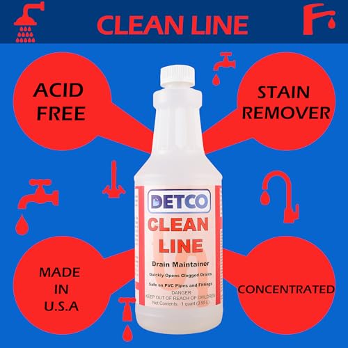 DETCO-Clean LINE Limpiador y Destapacaños para Desagües - Fórmula Líquida de Alta Resistencia Industrial, Acción Rápida, Desatasca Tuberías y Desagües Rápidamente, Estuche con 12 Botellas de 32 Onzas miniatura 4