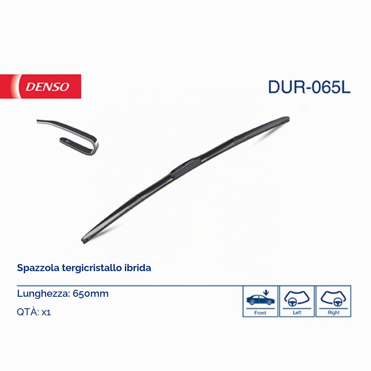DENSO Tergicristalli | Tipo: Spazzole tergicristallo con tecnologia ibrida | Lunghezza 1: 650mm | Lunghezza: 650mm DUR-065L Compatibilità con PEUGEOT 206 2 volumi/Coda spiovente 2A/C, RENAULT