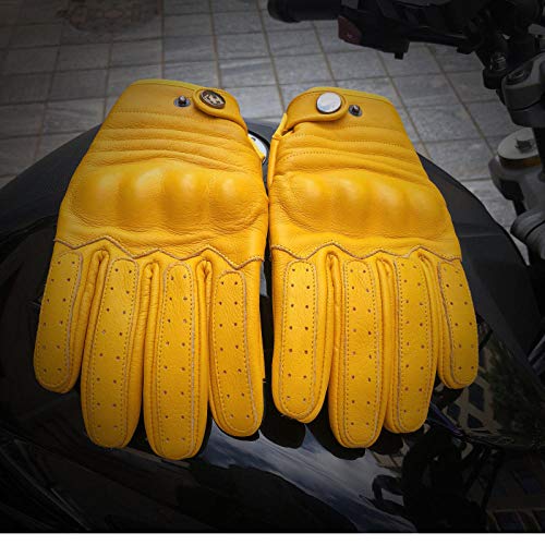 Rétro Moto en Cuir de Vachette Gants en Cuir pour Hommes Automne et Hiver Femmes équitation écran Tactile-Velours Jaune Plus_M Cover